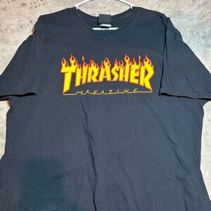 Thrasher Black Tee with Fiery Logo